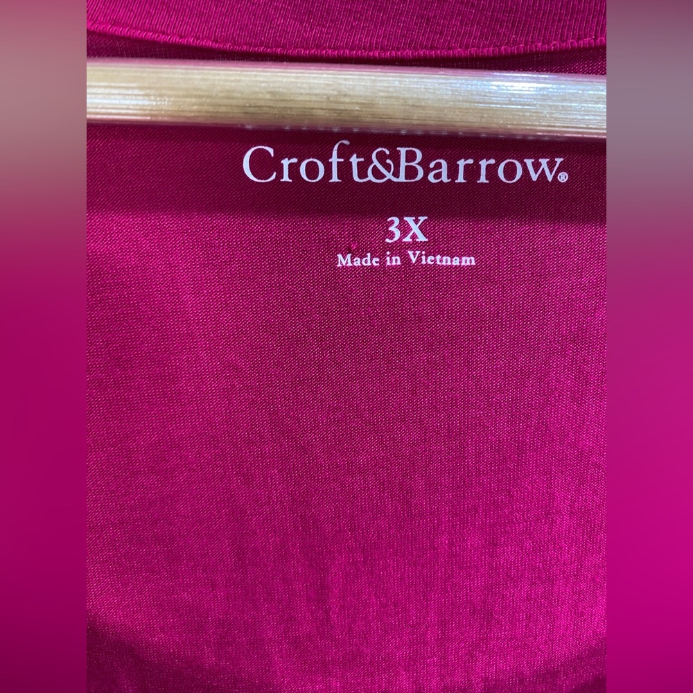 Croft & Barrow 3X Fuchsia Lace Front 3/4 Sleeve Stretch Top Plus Size - Picture 4 of 5